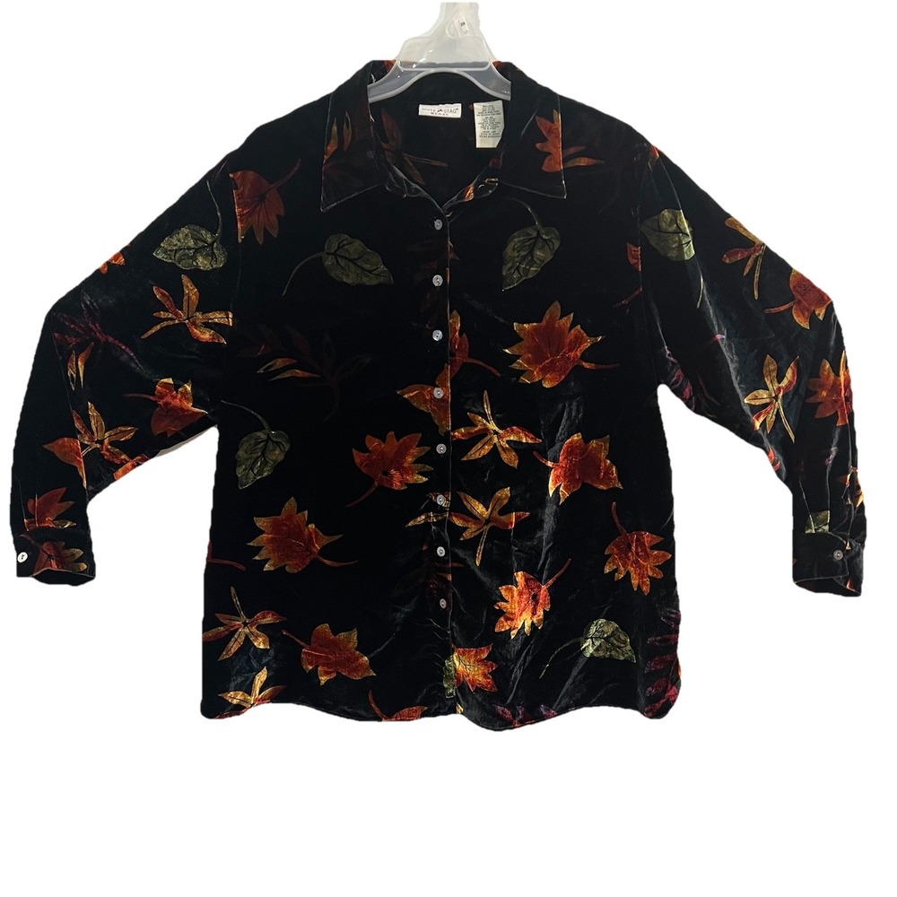 White Stag Womens18w/20w Black Leaves Velvet Fall Autumn‎ Harvest Plus